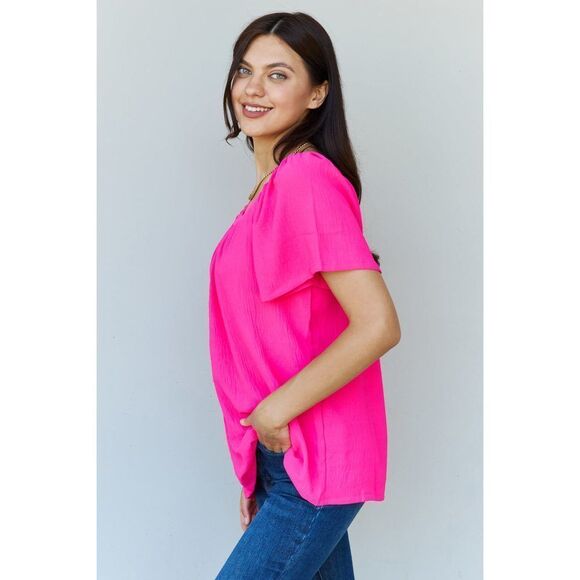 Ninexis Keep Me Close Square Neck Short Sleeve Blouse In Fuchsia - Picture 3 of 4